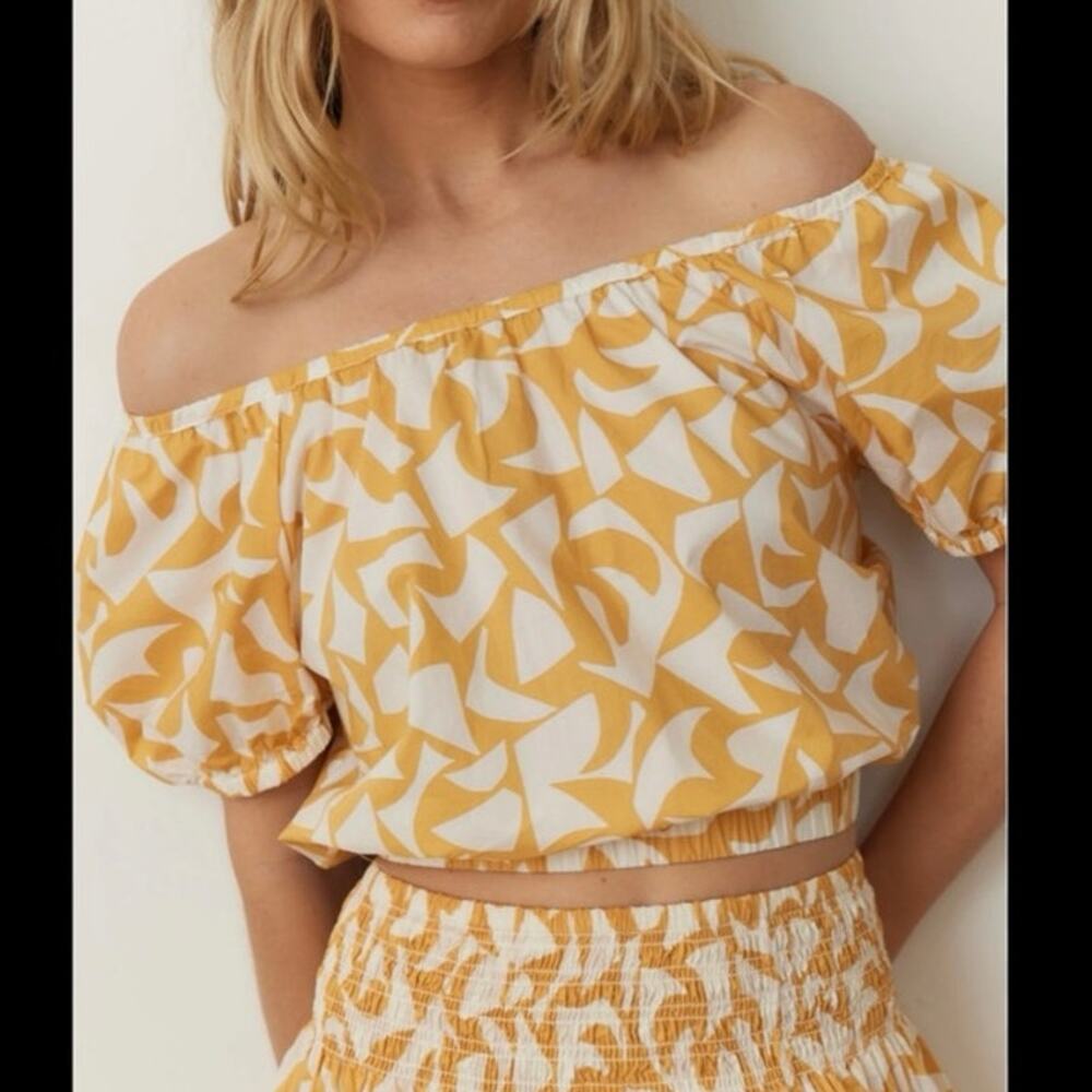 Marine Layer white and yellow crop top off shoulder XL